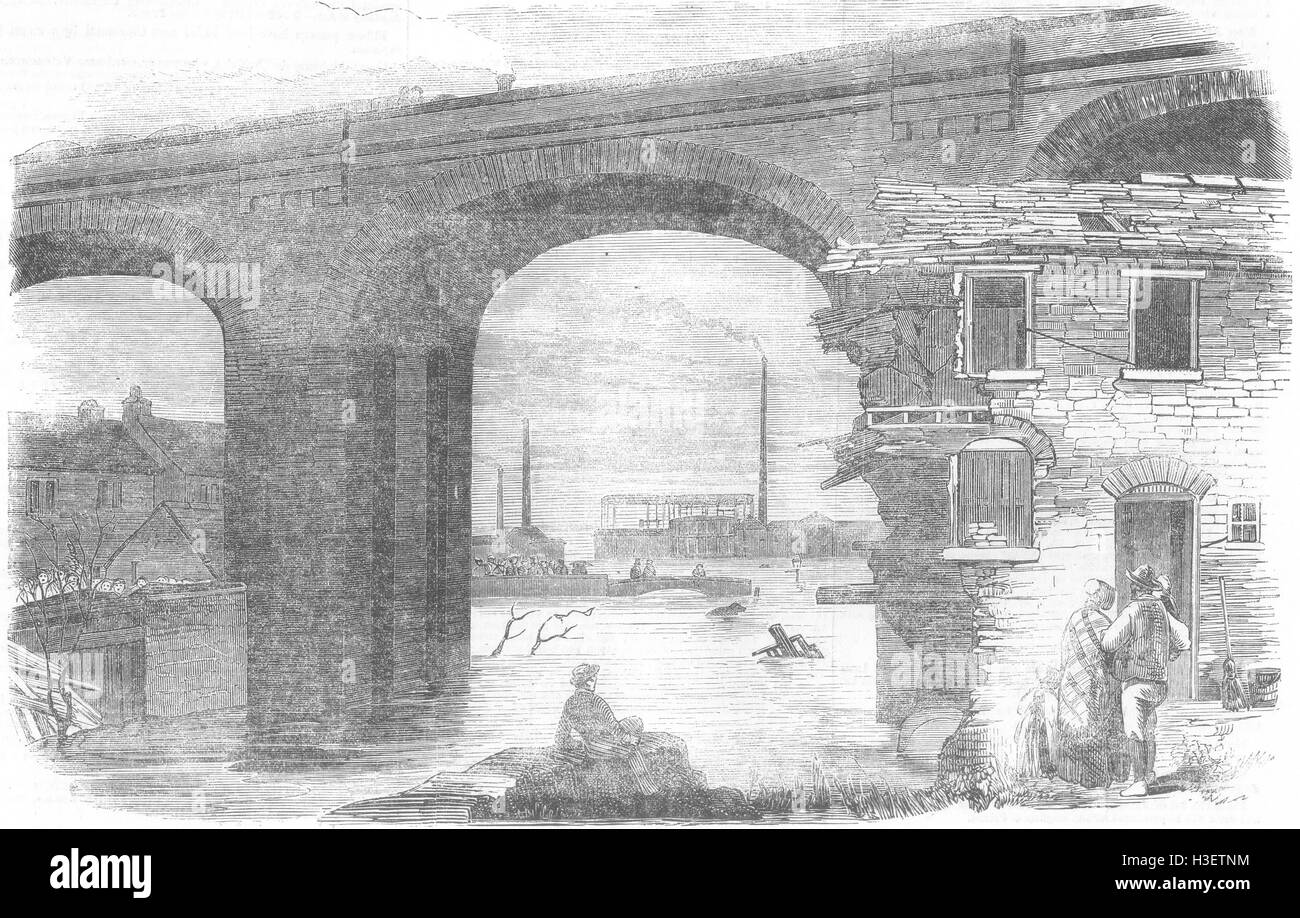 WARCS à Birmingham, inondations Deritend 1852 pont ci-dessous. Illustrated London News Banque D'Images