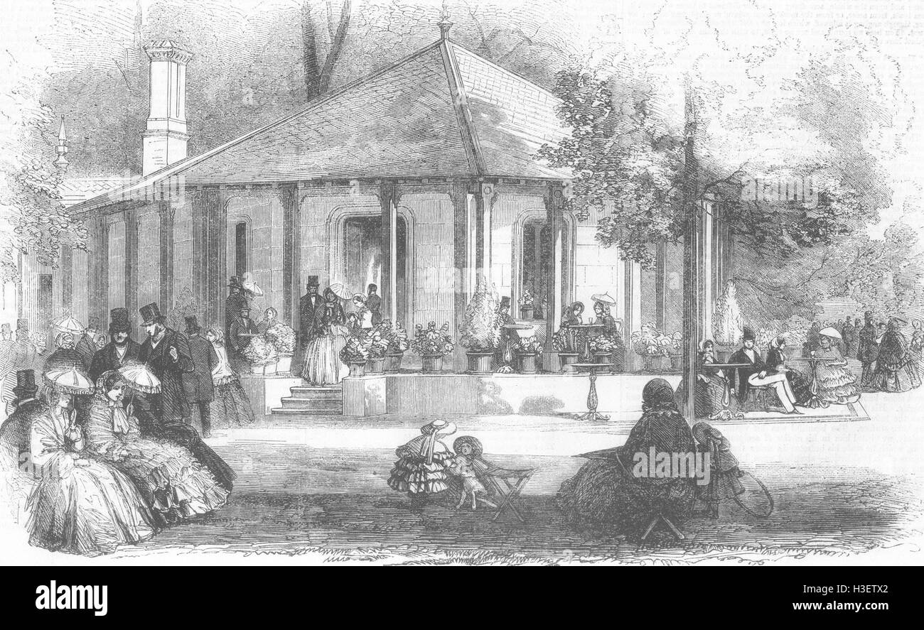 Londres nouvelle cafétéria pavilion, Kensington Gdns 1855. Illustrated Times Banque D'Images