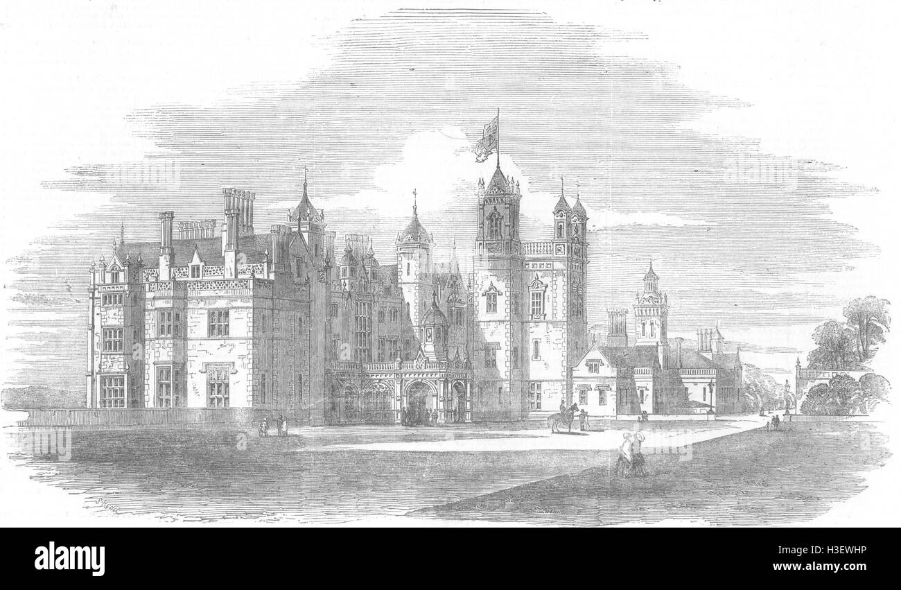 LANCASHIRE Worsley Hall, siège du Comte de 1851 d'Ellesmere. Illustrated London News Banque D'Images