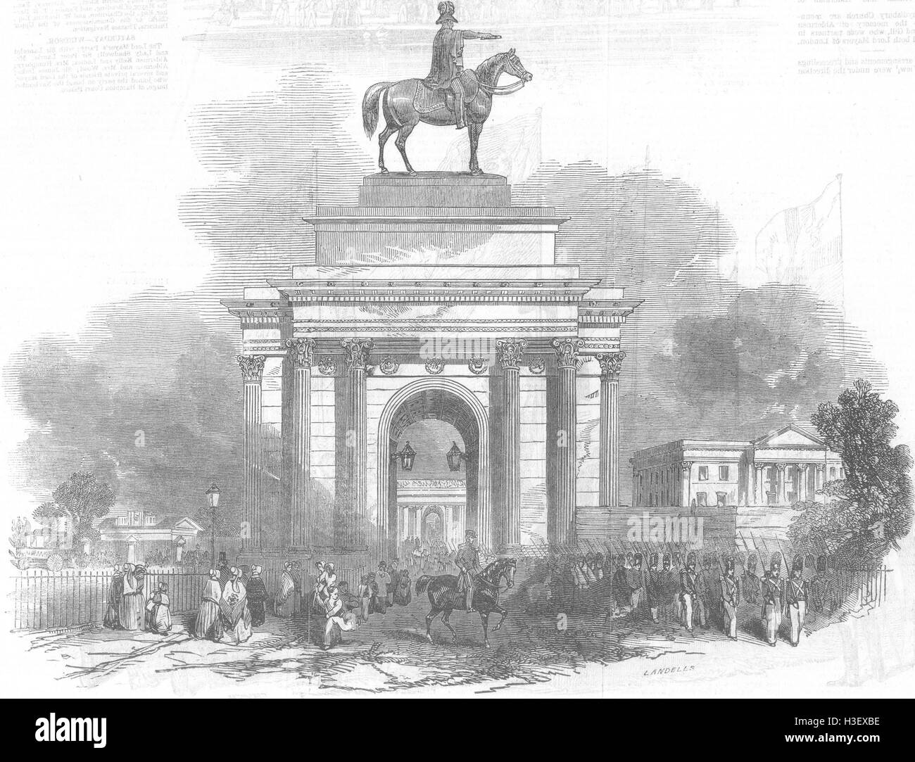 Wellington LONDRES Statue de Constitution Hill 1846. Illustrated London News Banque D'Images