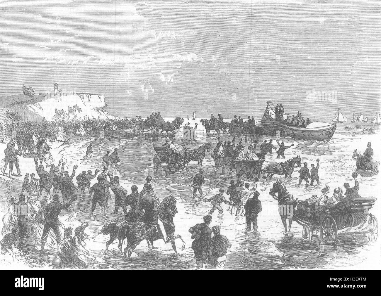 Life-Boat NORFOLK Hunstanton au lancement de 1867. Illustrated London News Banque D'Images