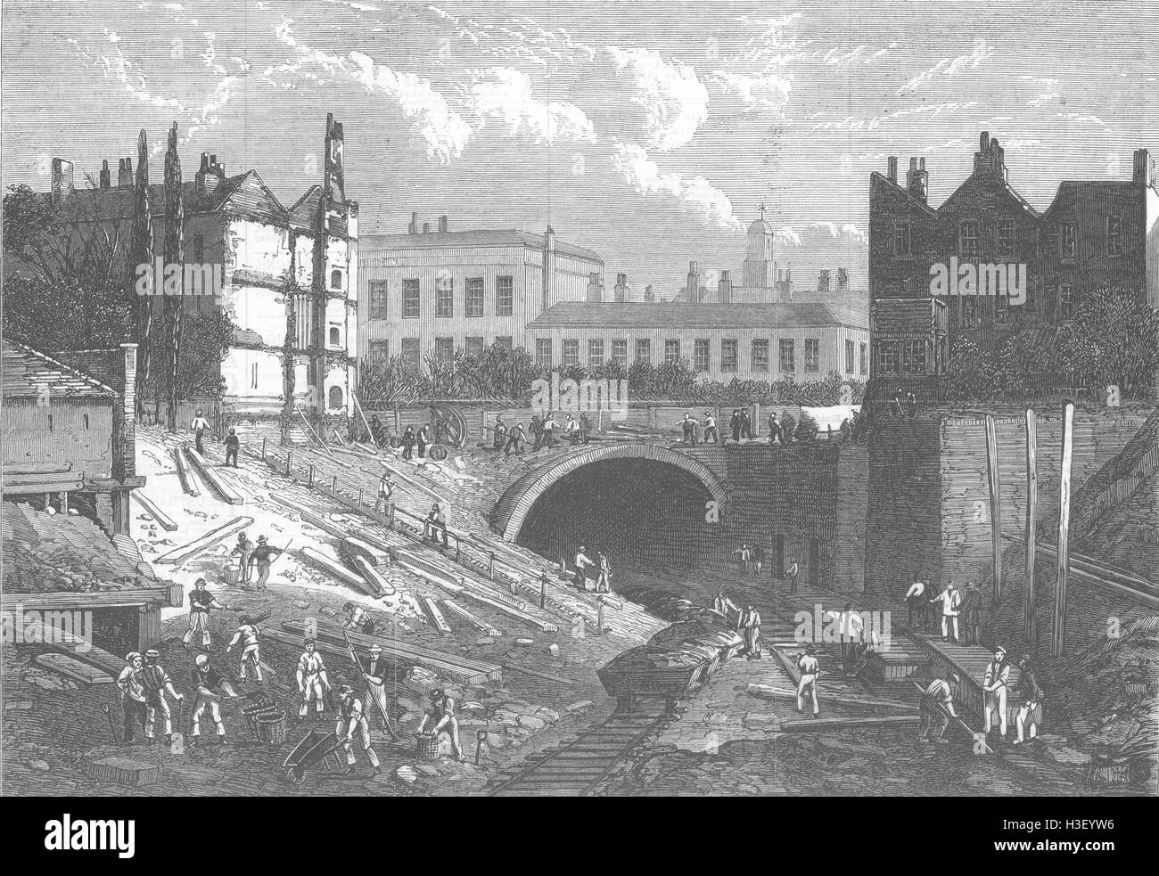 Tunnel ferroviaire du métro de Londres à Baker Street en 1868. Illustrated London News Banque D'Images