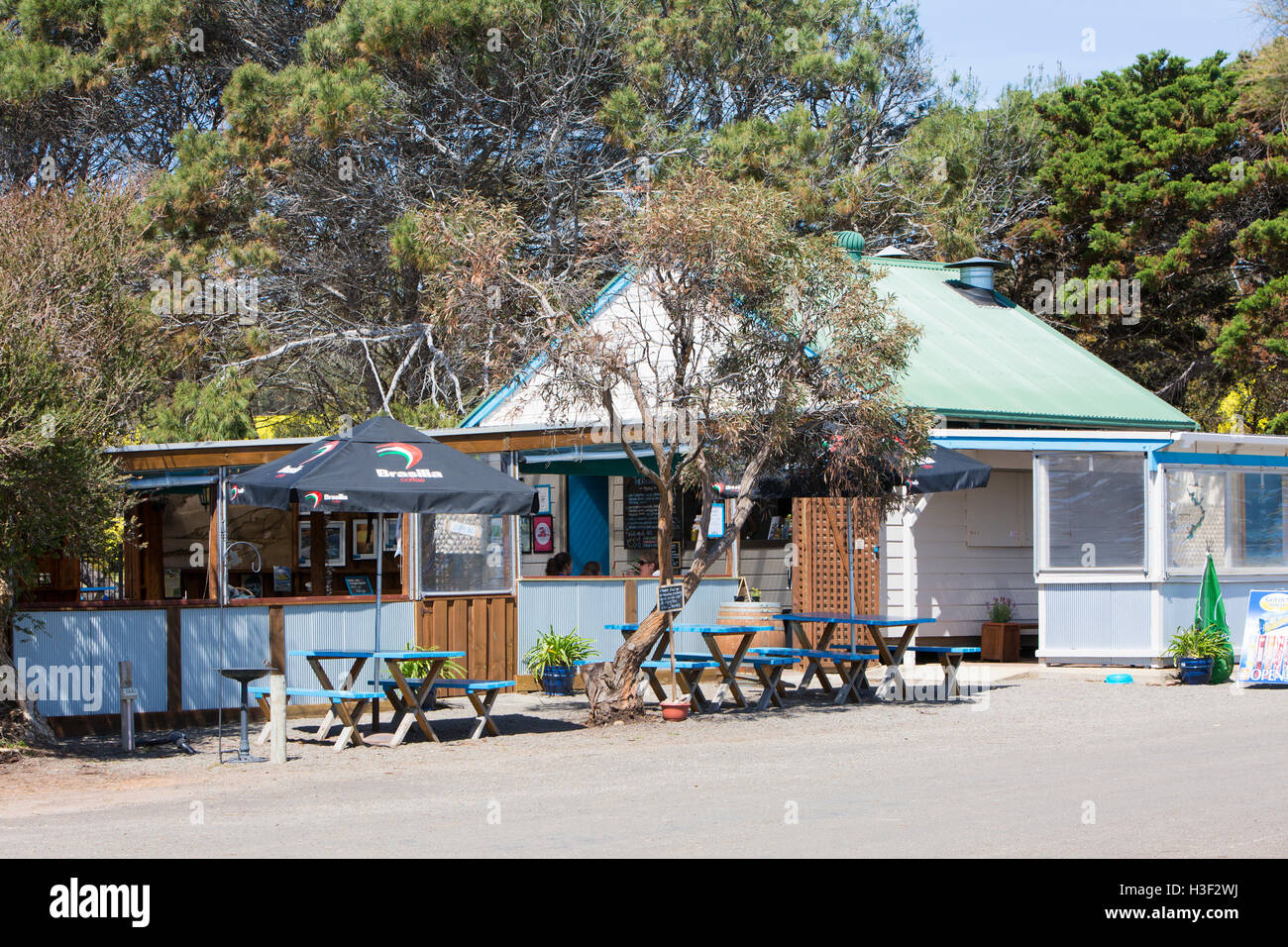 Les cafés et restaurant à Stokes Bay sur la côte nord de l'île Kangourou, Australie du Sud Banque D'Images