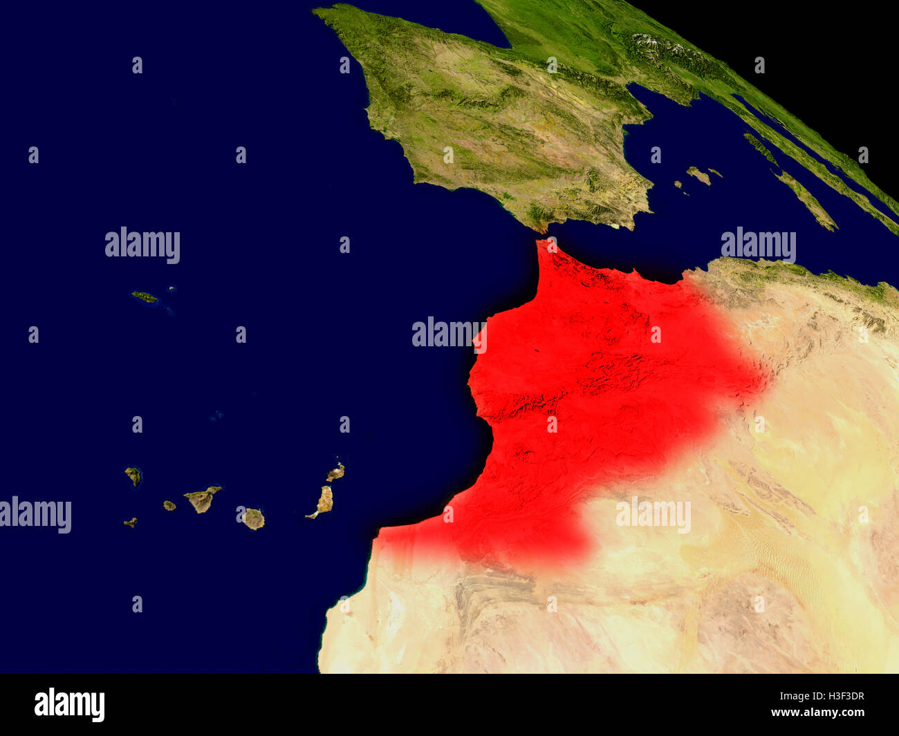 Le Maroc à partir de l'espace en rouge. Illustration 3D réaliste très détaillées avec surface de la planète. Éléments de cette image fournie par NA Banque D'Images