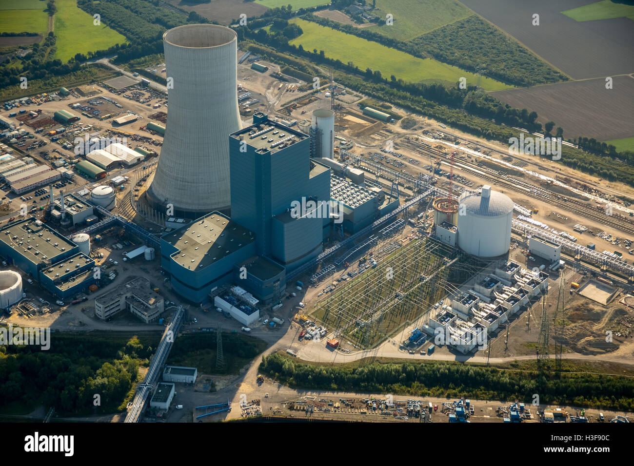 Vue aérienne, Uniper anciennement charbon EON EON4, canal Dortmund-Ems, gel de construction, l'énergie fossile, Datteln, Ruhr, Banque D'Images