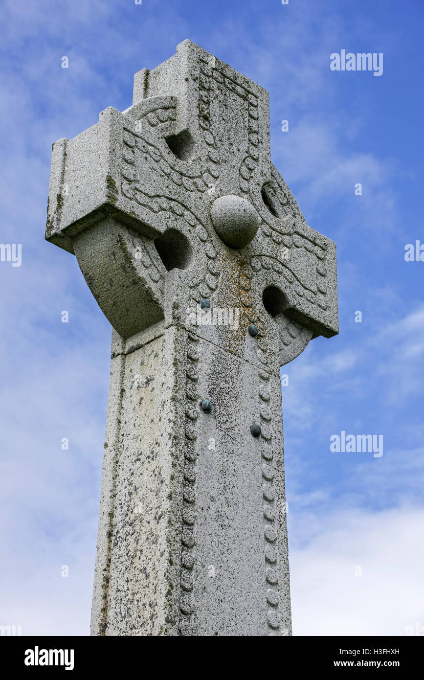 Détail de croix celtique sur Flora MacDonald's monument sur le cimetière de Kilmuir, île de Skye, en Écosse, les Highlands écossais Banque D'Images