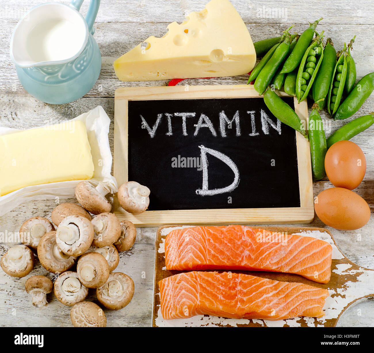 Les aliments riches en vitamine D. Télévision lay Banque D'Images