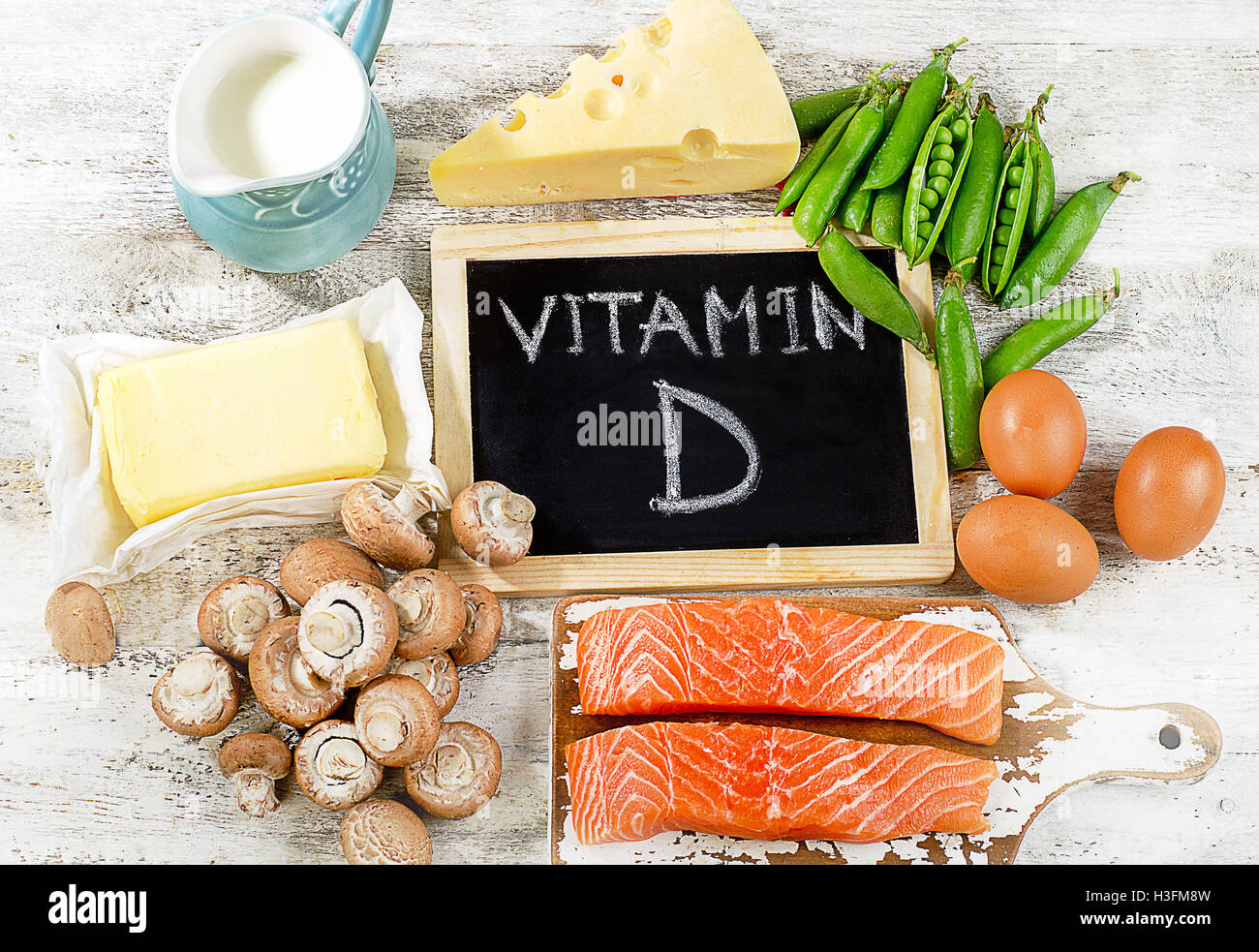 Les aliments riches en vitamine D. Vue supérieure Banque D'Images