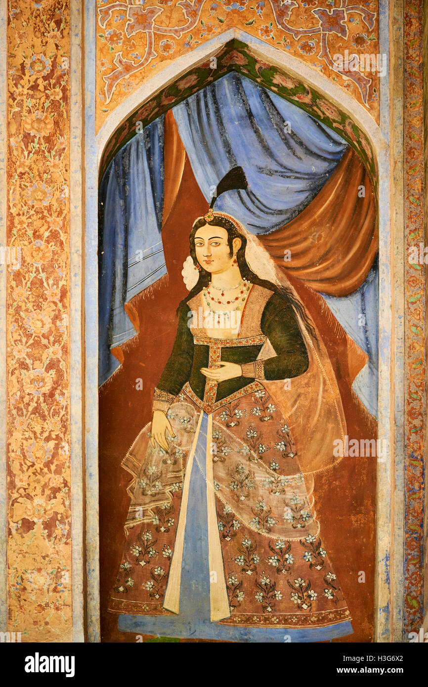 L'Iran, Ispahan, palais Chehel Sotun, la peinture, l'époque safavide Banque D'Images