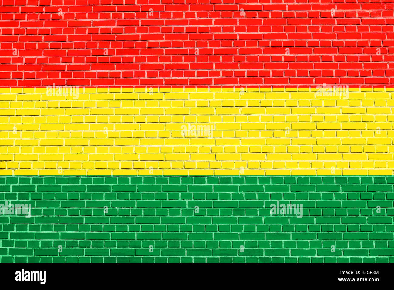 Drapeau officiel national bolivien. Symbole patriotique, bannière, élément, arrière-plan. Drapeau de la Bolivie sur mur de brique texture background Banque D'Images