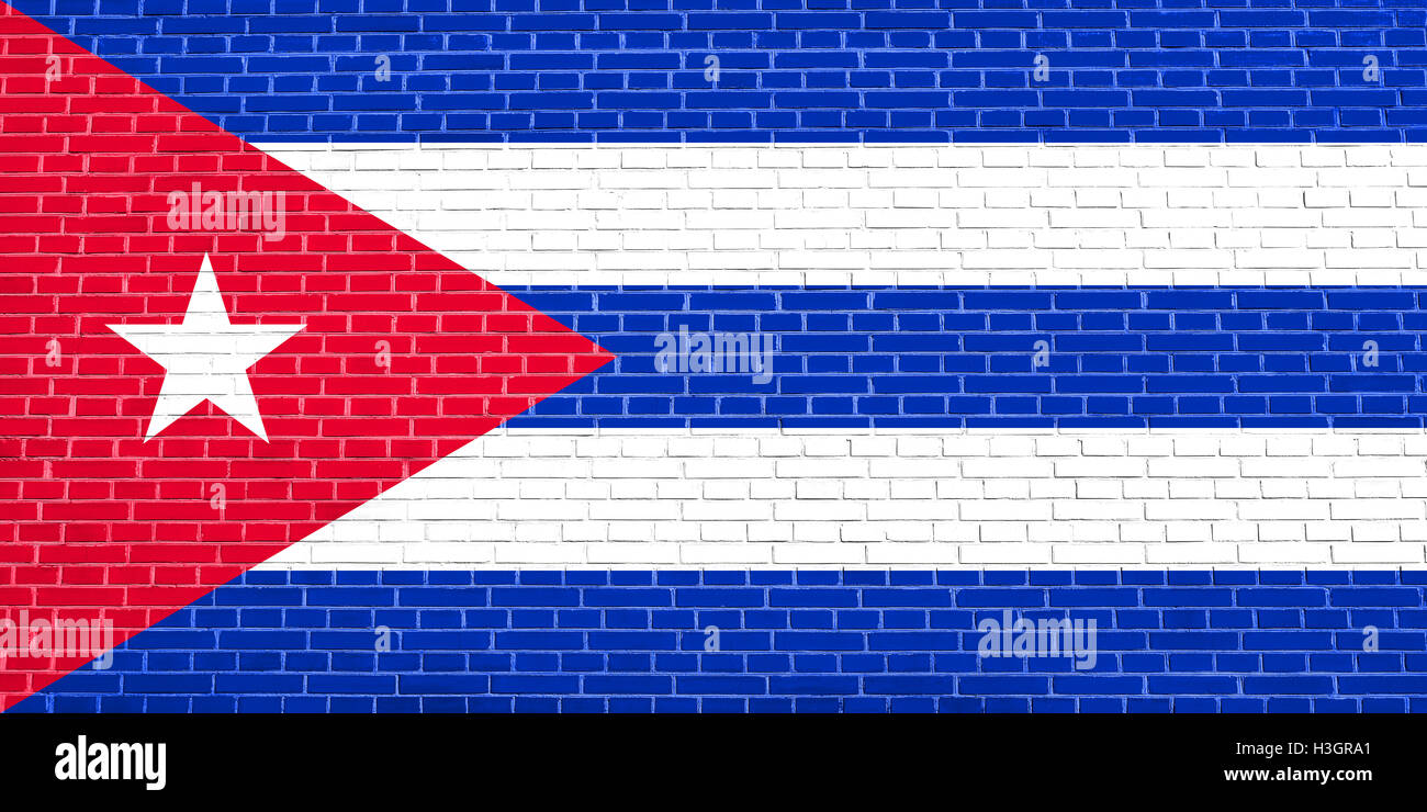Drapeau officiel national cubain. Symbole patriotique, bannière, élément, arrière-plan. Drapeau de Cuba sur mur de brique texture background Banque D'Images