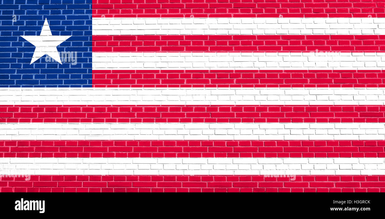 Gouvernement national de drapeau officiel. Symbole patriotique africaine, bannière, élément, arrière-plan. Pavillon du Libéria, le brick wall texture Banque D'Images