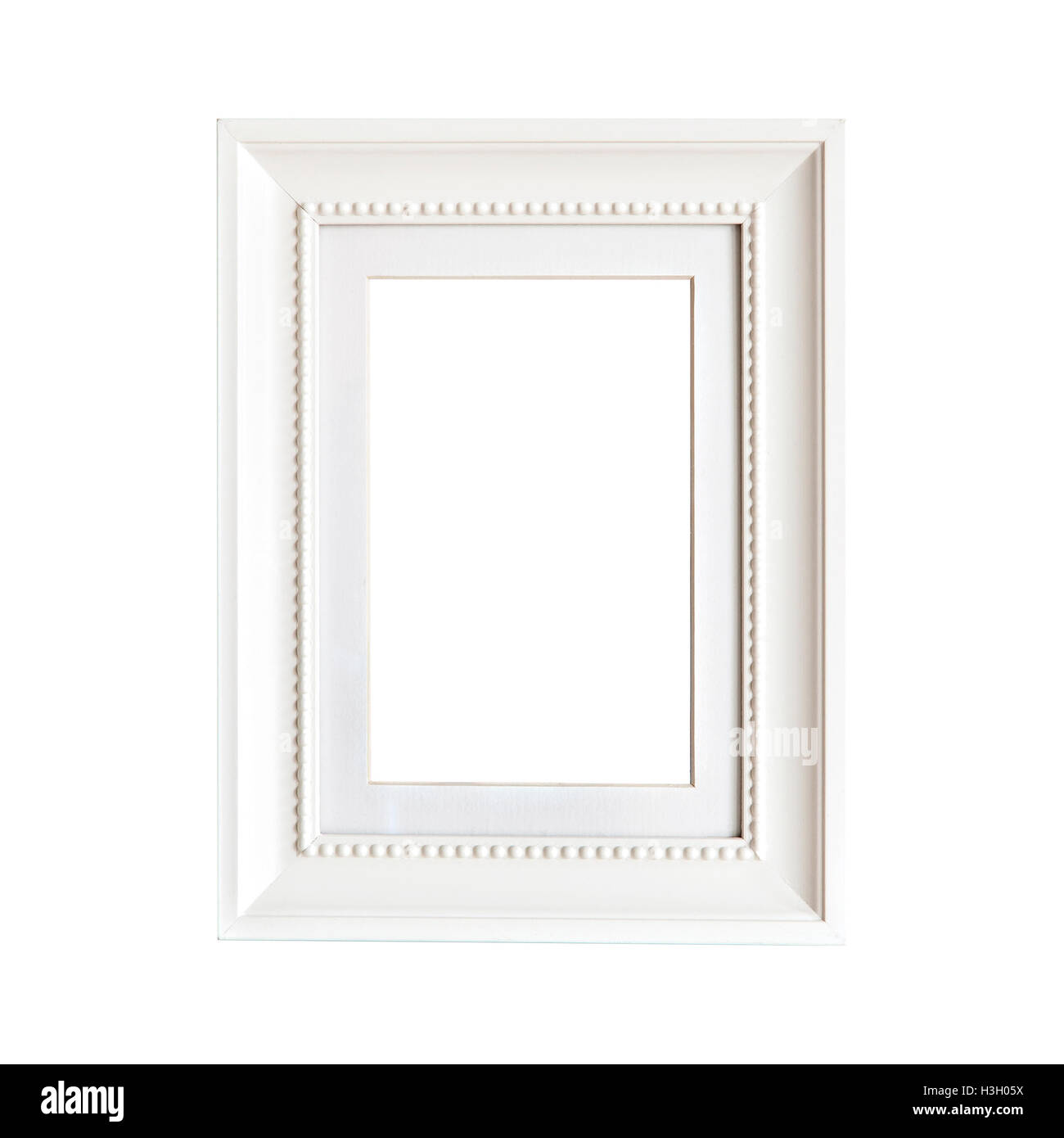 Image d'une maquette de scène avec cadre blanc orné. Isolé Banque D'Images