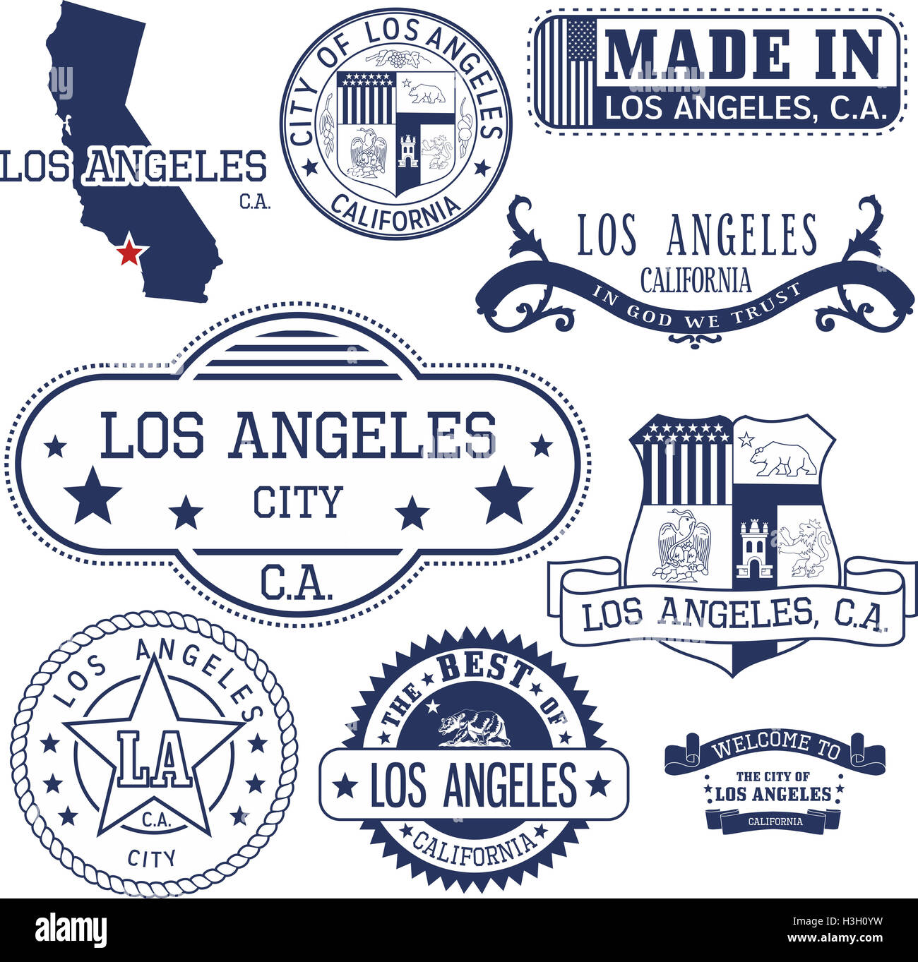 Des timbres et des signes de Los Angeles, Californie Banque D'Images
