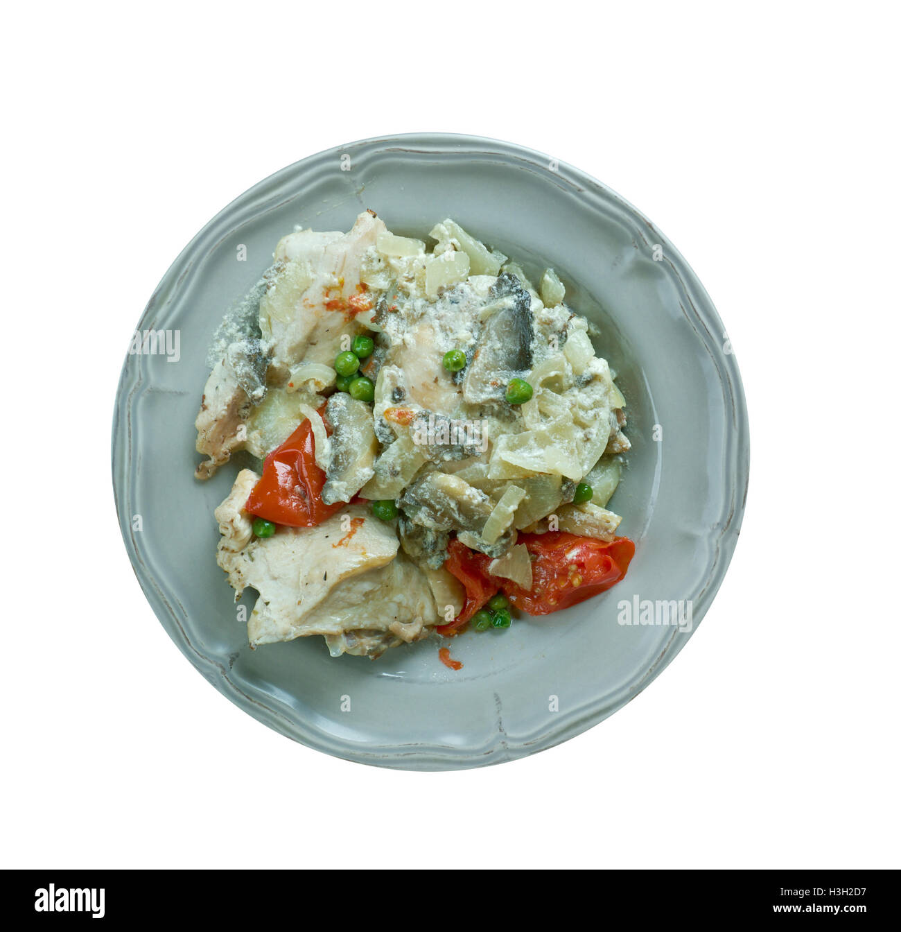 Fricassée de poulet aux champignons et crème de style Alsace - Plat Alsacien Banque D'Images Fricassée de poulet aux champignons et crème de style Alsace - Plat Alsacien Banque D'Images