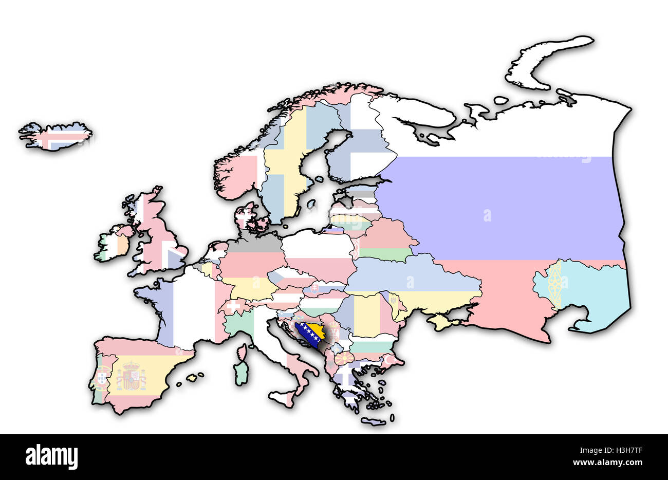 Quelques vieux grunge site de la Bosnie-Herzégovine avec drapeau sur la carte de l'Europe Banque D'Images