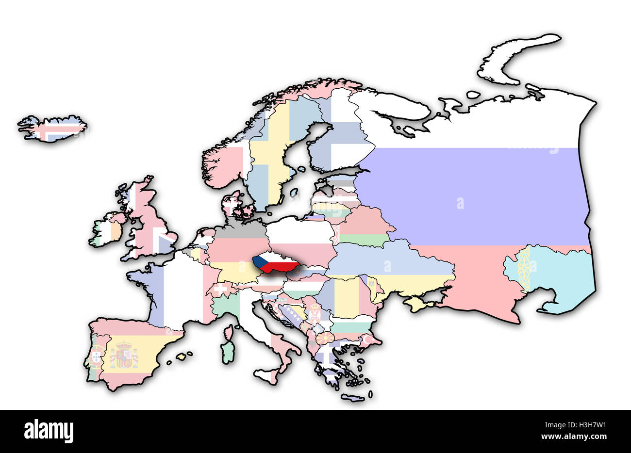 Quelques vieux grunge Carte de République tchèque avec un drapeau sur la carte de l'Europe Banque D'Images