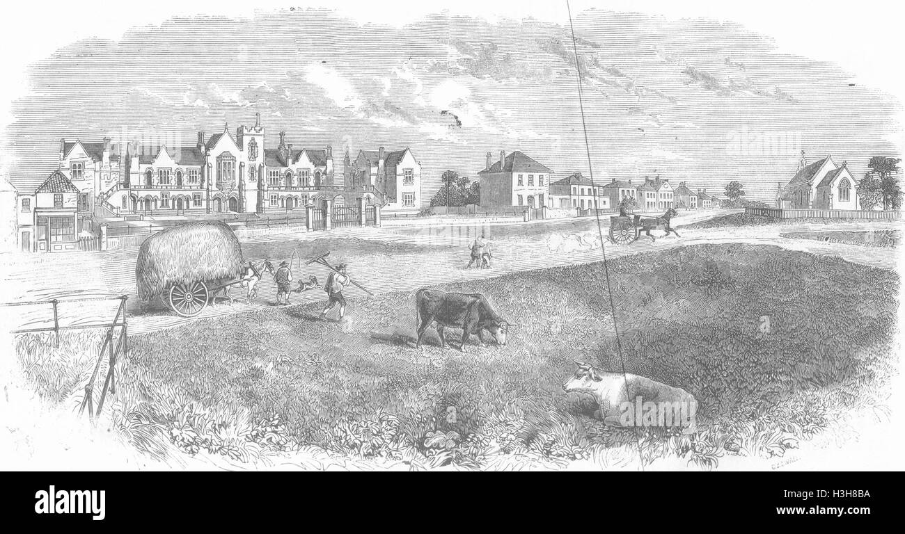LONDON, Maisons d'AUMÔNE Imprimantes Wood Green, Tottenham 1858. Illustrated Times Banque D'Images