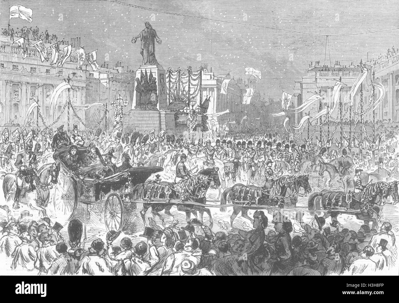Londres Royal Parade, Protections Memorial, Waterloo Place 1874. Illustrated London News Banque D'Images