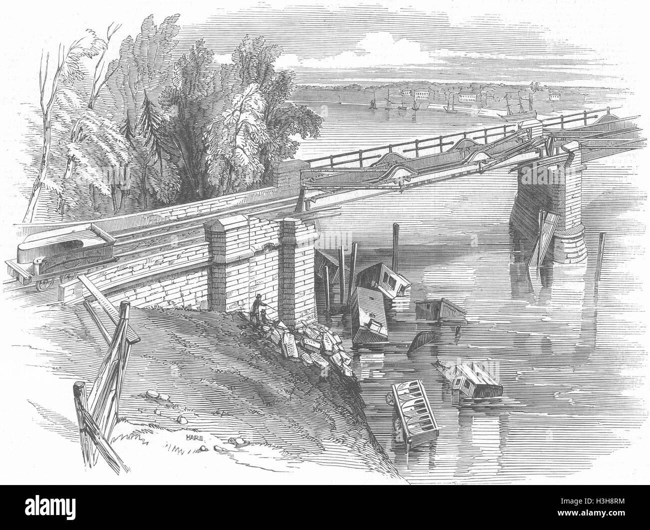 Accident Ferroviaire de Cheshire, Chester Dee Bridge 1847. Illustrated London News Banque D'Images