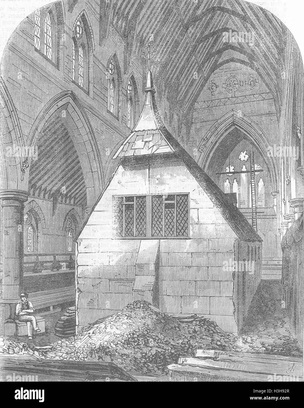 Au sein de l'église temporaire Londres St Michael's 1865. Illustrated London News Banque D'Images