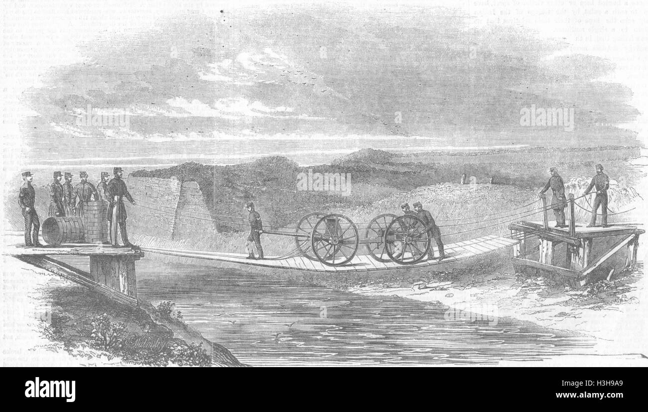 L'Armée de Kent Bridge, St Mary's Creek, Vevey 1857. Illustrated London News Banque D'Images