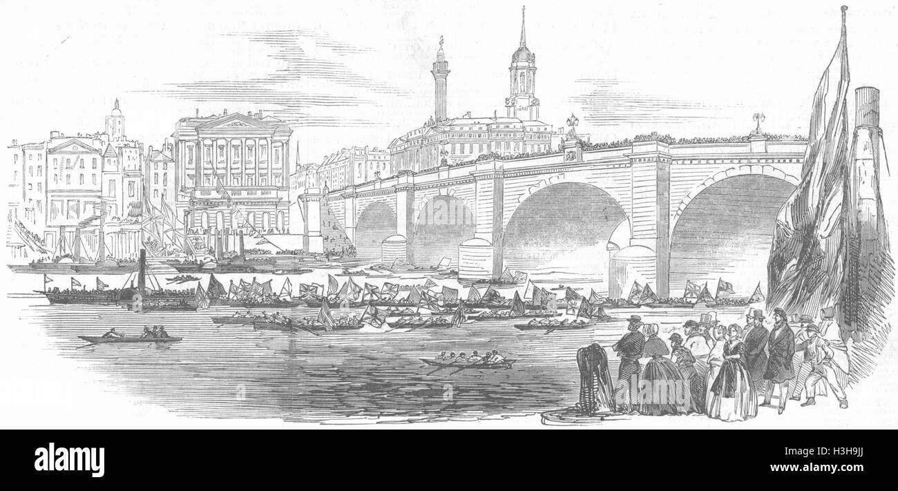 Lois de navigation LONDRES, London Bridge démo 1848. Illustrated London News Banque D'Images