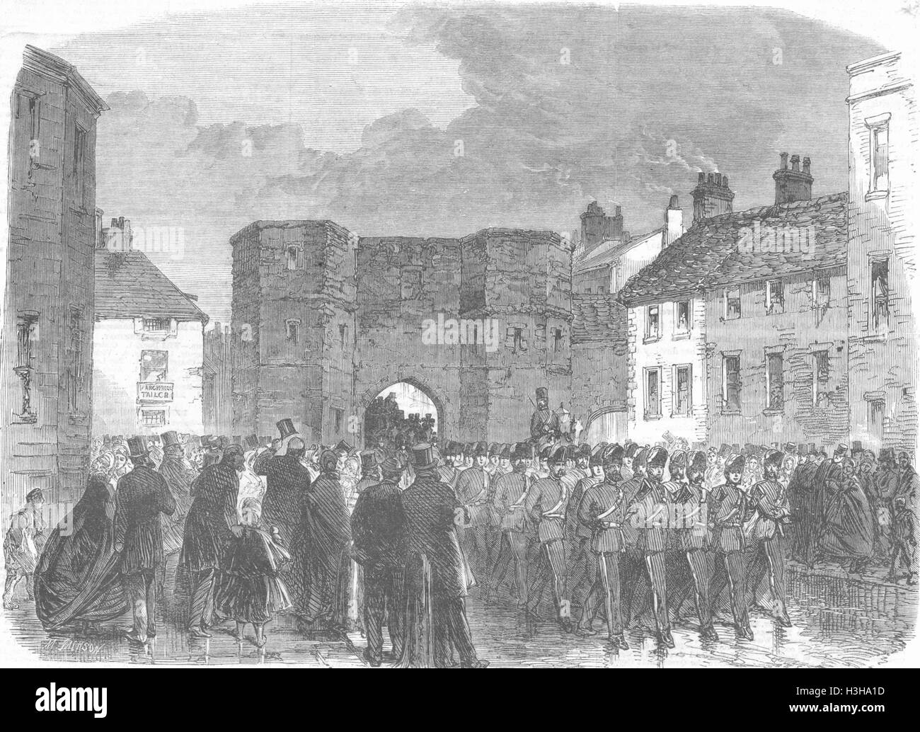 NORTHUMBS Duke's Funeral, Bondgate Alnwick, 1865. Illustrated London News Banque D'Images