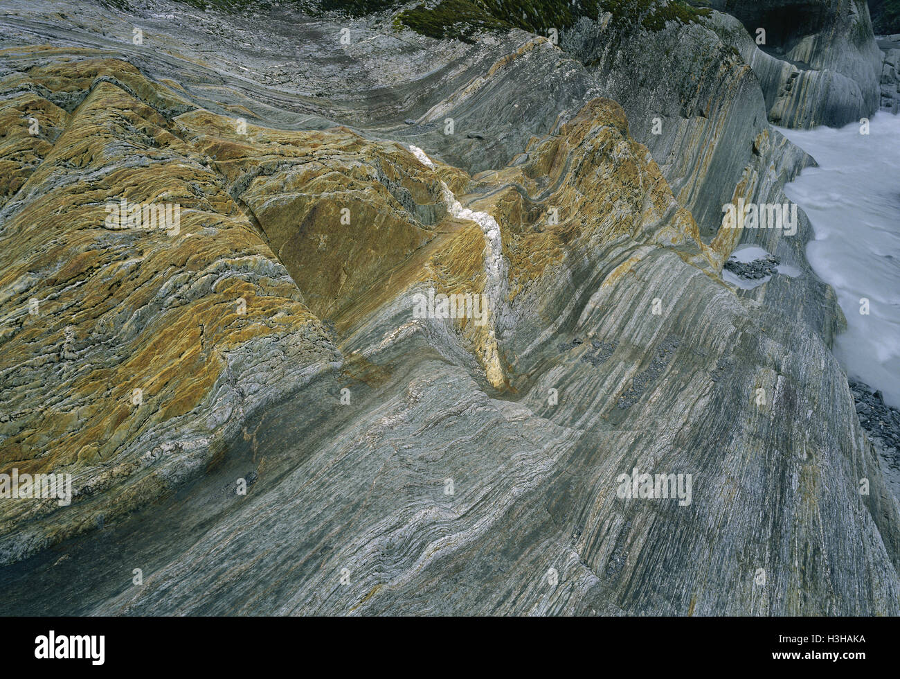 Le schiste érodées par Franz Josef Glacier Banque D'Images