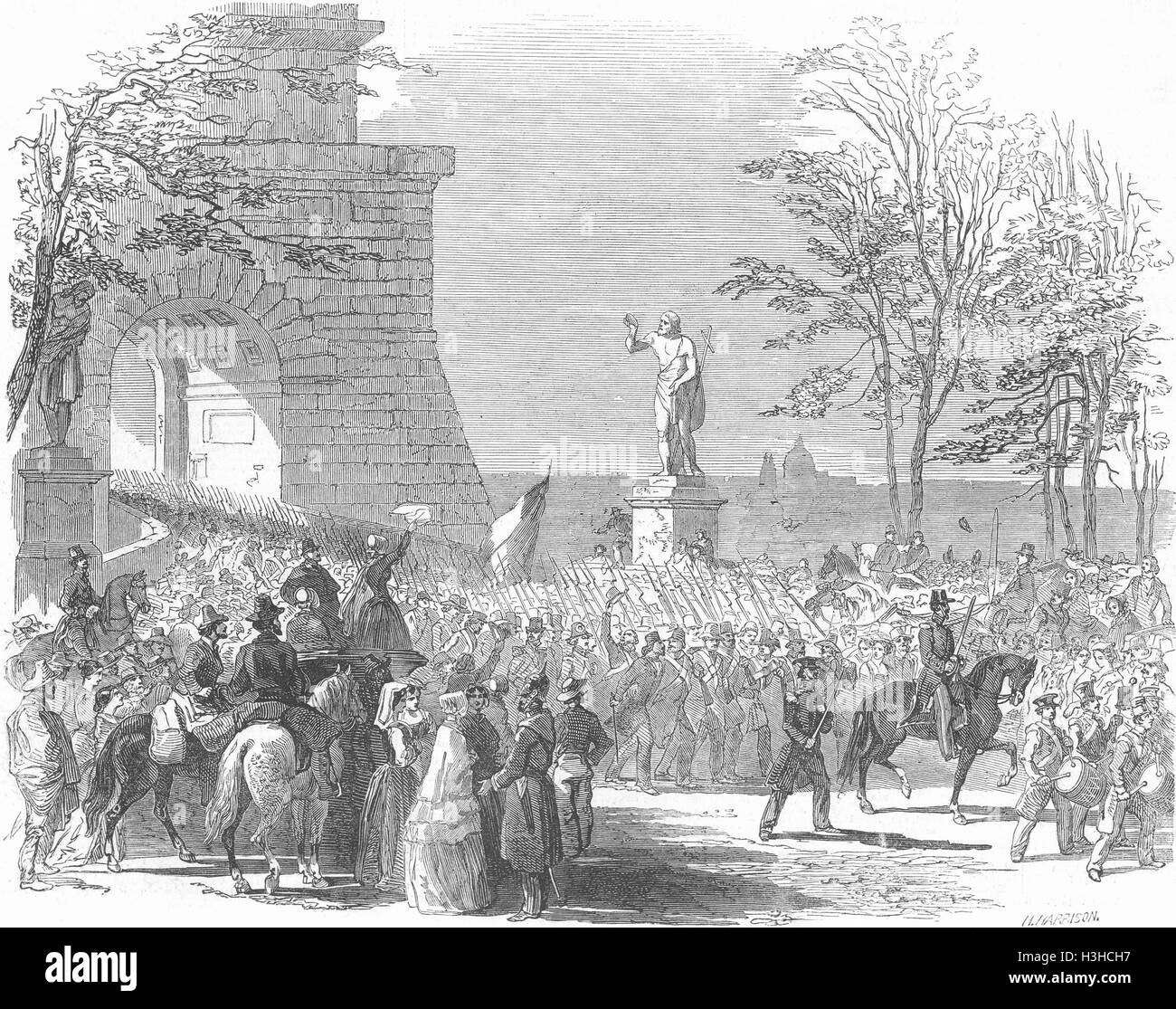 Les troupes de Rome la marche pour les États Pontificaux en 1848. Illustrated London News Banque D'Images
