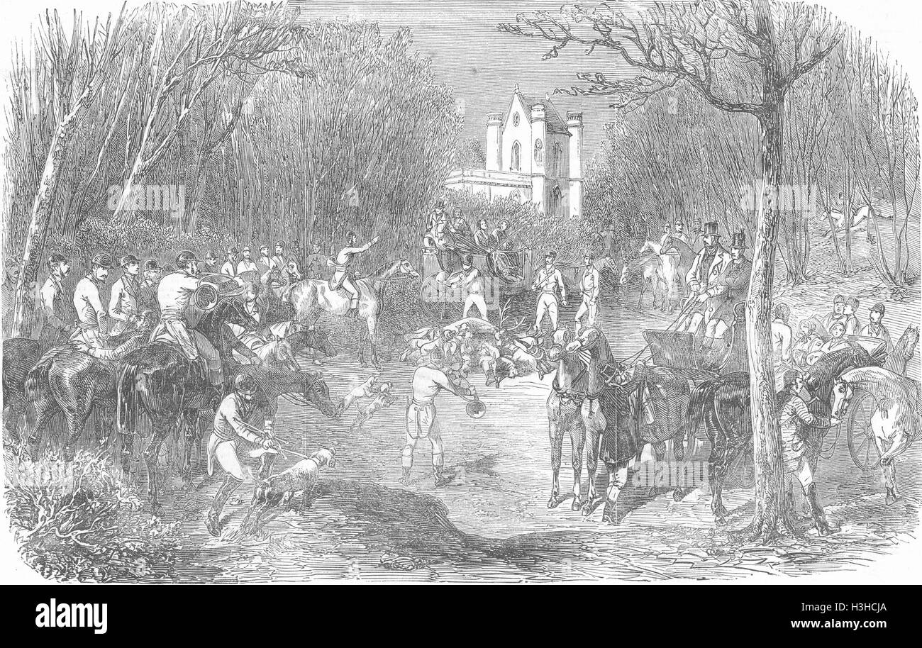 FRANCE Chasse, forêt de Chantilly-dernière journée saison 1852. Illustrated London News Banque D'Images