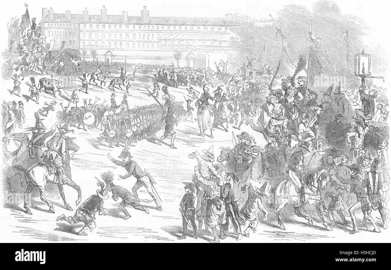 Défilé de FRANCE Le Boeuf Gras, Paris 1852. Illustrated London News Banque D'Images