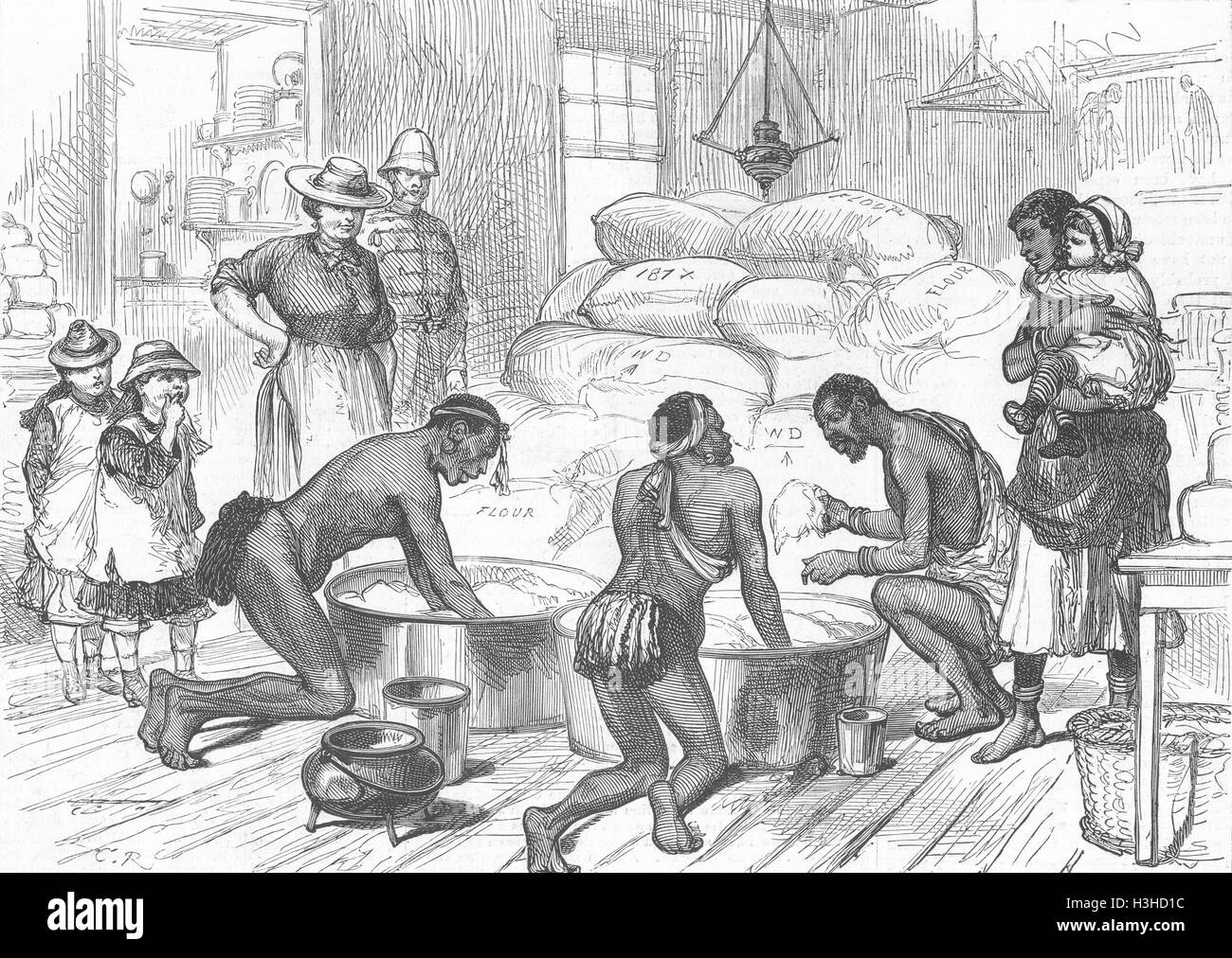 Les Autochtones de l'AFRIQUE DU SUD faire du pain, Estcourt 1879. Illustrated London News Banque D'Images