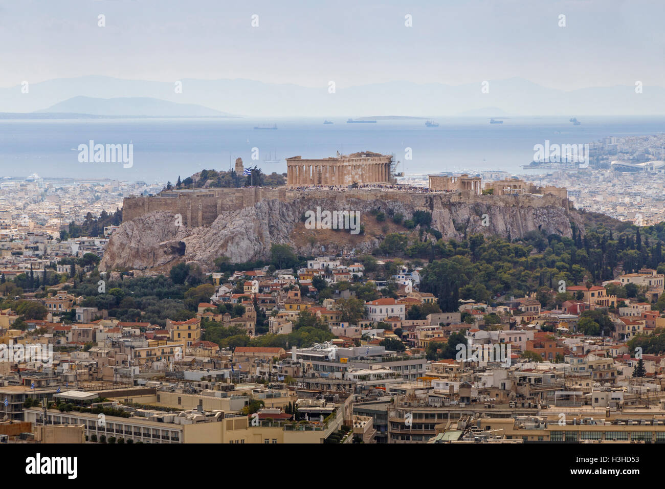 Vue de l'acropole de l'Athènes du Likavitou le Lofos hill Banque D'Images
