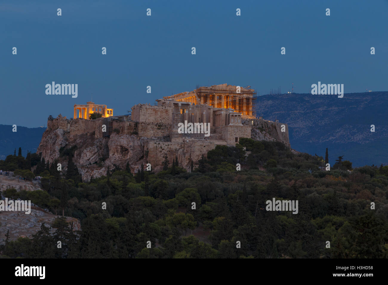 L'acropole d'Athènes à la nuit Banque D'Images
