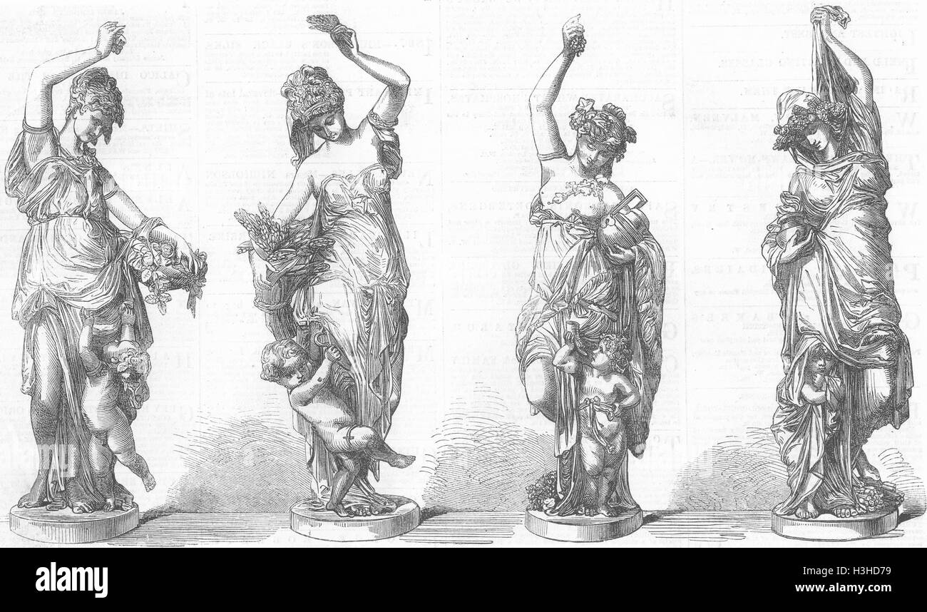 4 Saisons de décoration, statuettes en bronze de 1867. Illustrated London News Banque D'Images
