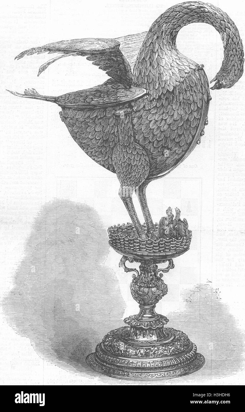 LEEDS Silver-gilt cup, forme de Pelican, exposition 1868. Illustrated London News Banque D'Images