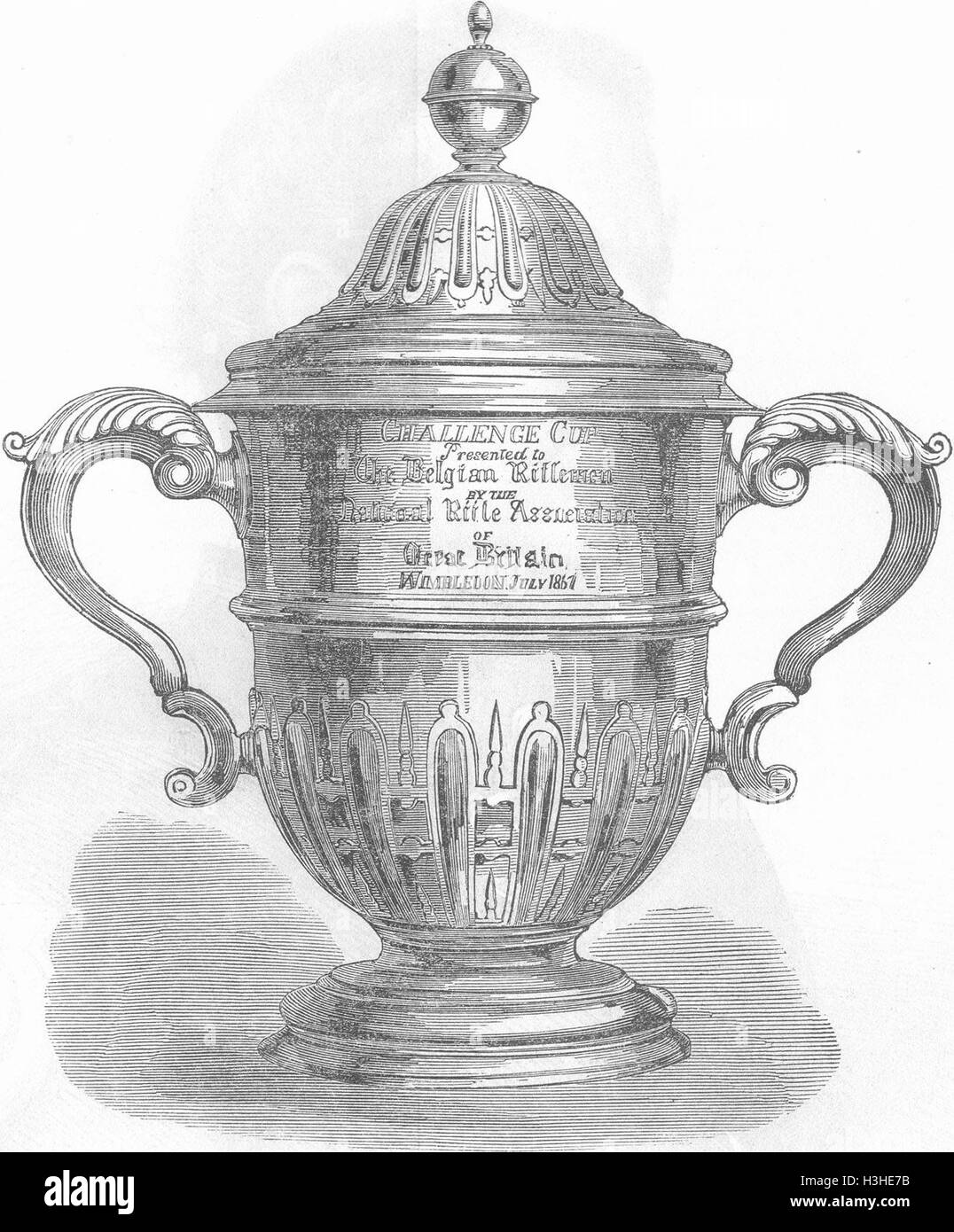 DECORATIVE Challenge Cup remporté par carabiniers belges de 1867. Illustrated London News Banque D'Images