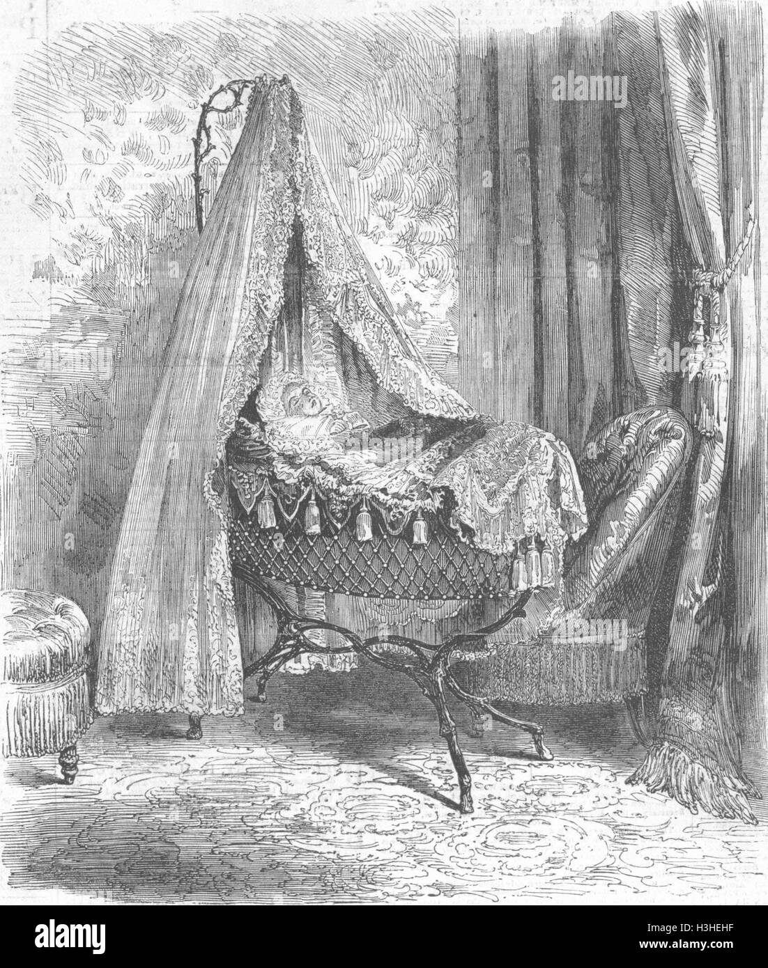 Image Le Prince Impérial, son berceau 1856. Illustrated London News Banque D'Images