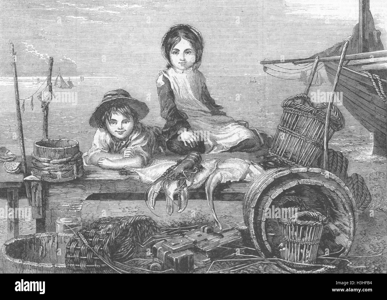 Garde d'enfants de décrochage de mère-fish market 1859. Illustrated London News Banque D'Images