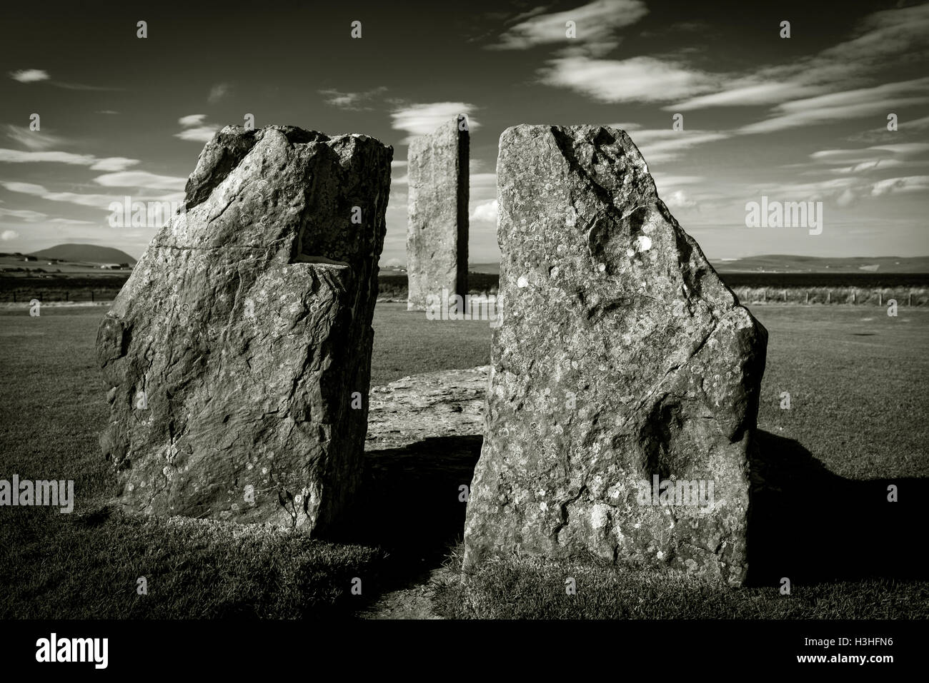 Les Menhirs de Stenness sur terre ferme, Orkney, Scotland, UK Banque D'Images