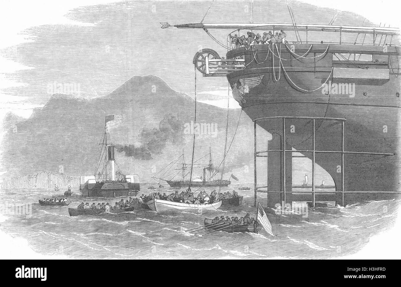 Câble de l'Atlantique Bateaux stern de Niagara 1857. Illustrated London News Banque D'Images