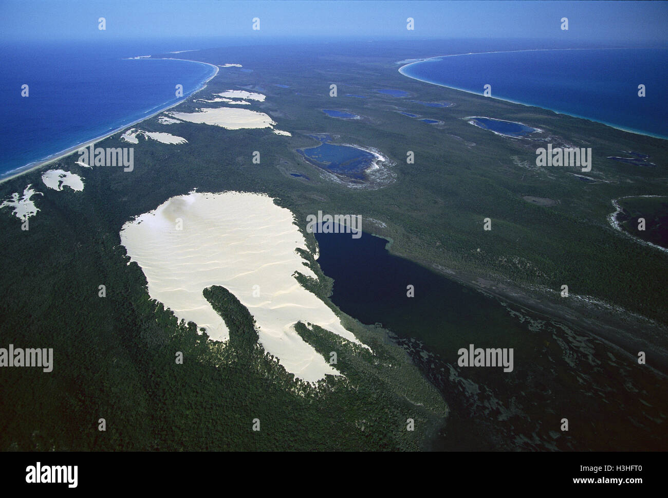 Lake Wabby, un lac de barrage formé que l'évolution du cours d'un bloc de dunes. Banque D'Images