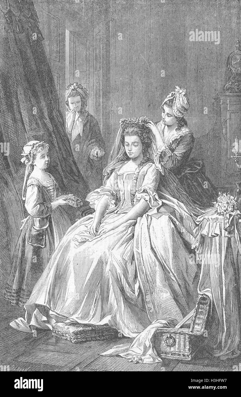 SCHILLER La préparation de mariage(Chanson de Bell)Cotta 1863. Illustrated London News Banque D'Images