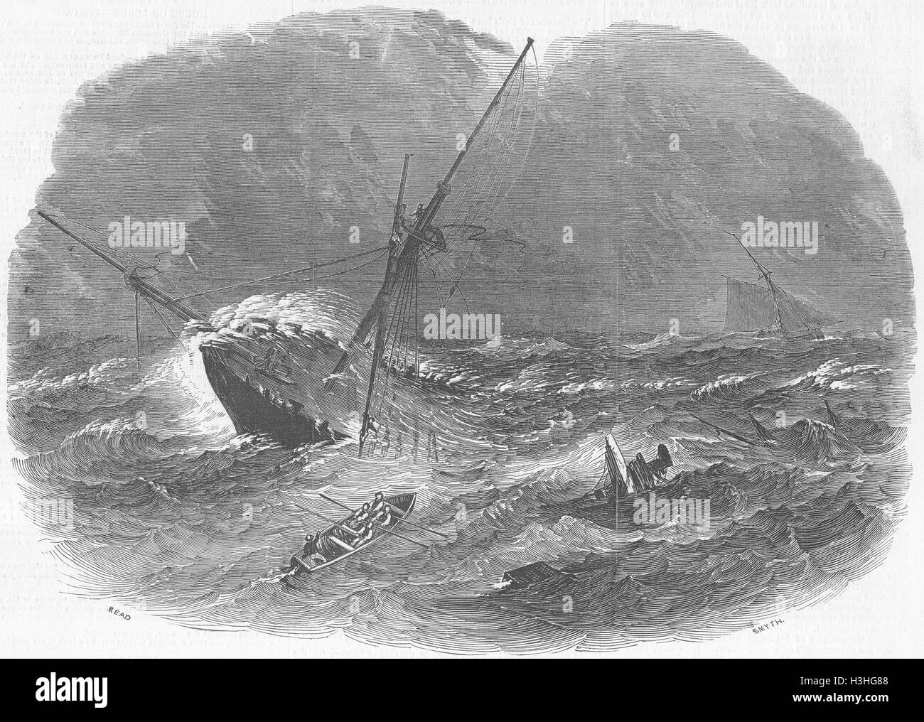 HARWICH Floridian, Emigrant ship wreck, long sands en 1849. Illustrated London News Banque D'Images