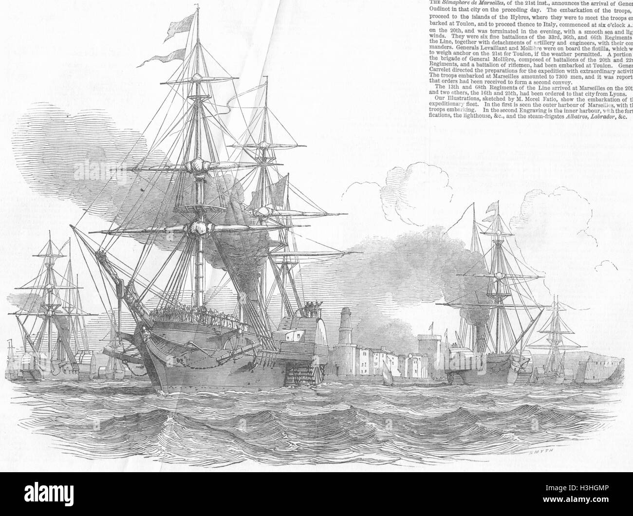 La flotte française LA FRANCE, Marseille 1849. Illustrated London News Banque D'Images