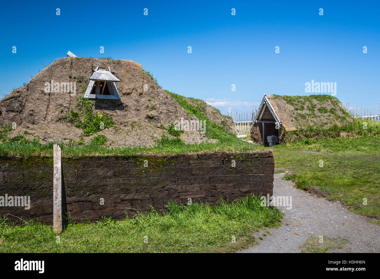 L'Anse aux Meadows National Historic Site près de Saint Anthony, Terre-Neuve et Labrador, Canada. Banque D'Images
