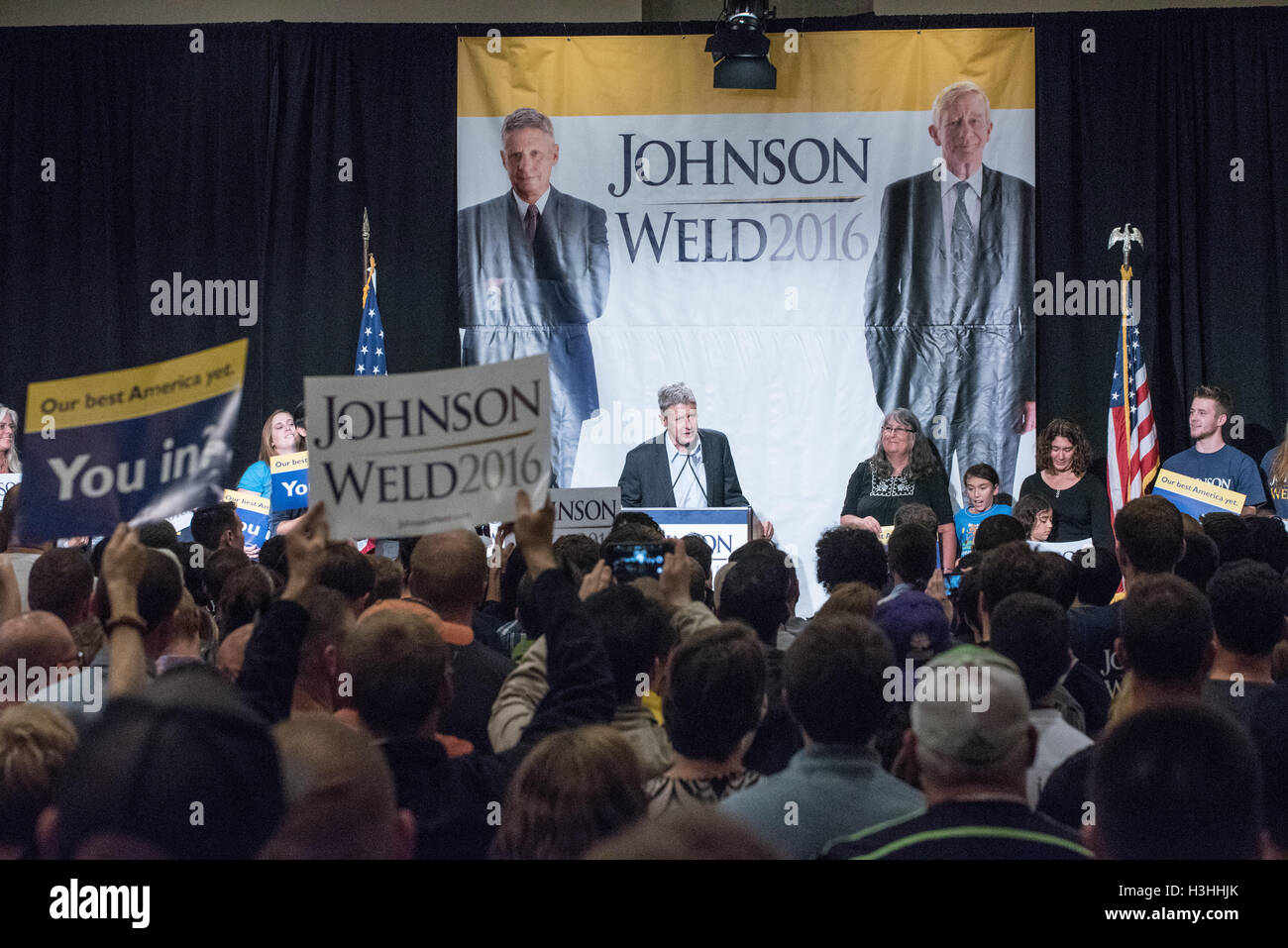 Candidat à l'élection présidentielle Gouverneur Gary Johnson parle au Johnson/soudure presidential rassemblement à l'hôtel Sheraton du centre-ville de Seattle le 17 septembre 2016 à Seattle, WA Banque D'Images