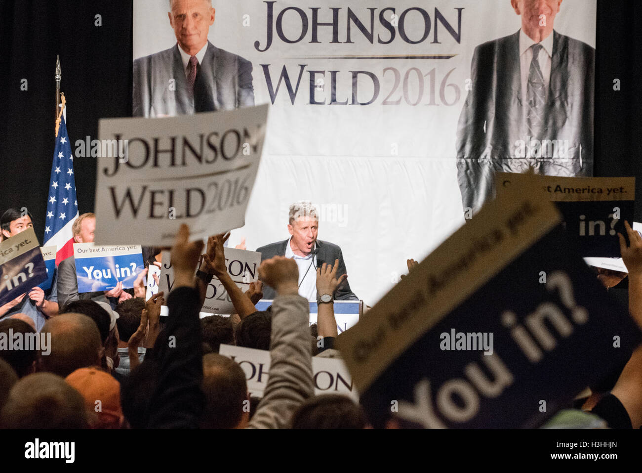 Candidat à l'élection présidentielle Gouverneur Gary Johnson parle au Johnson/soudure presidential rassemblement à l'hôtel Sheraton du centre-ville de Seattle le 17 septembre 2016 à Seattle, WA Banque D'Images
