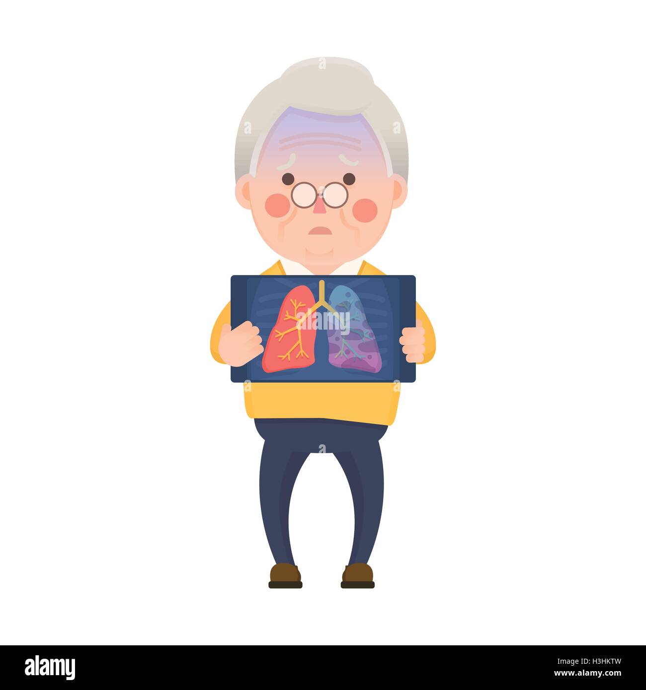 Illustration Vecteur de Old Man Holding X-ray image montrant le problème du cancer du poumon, personnage Illustration de Vecteur